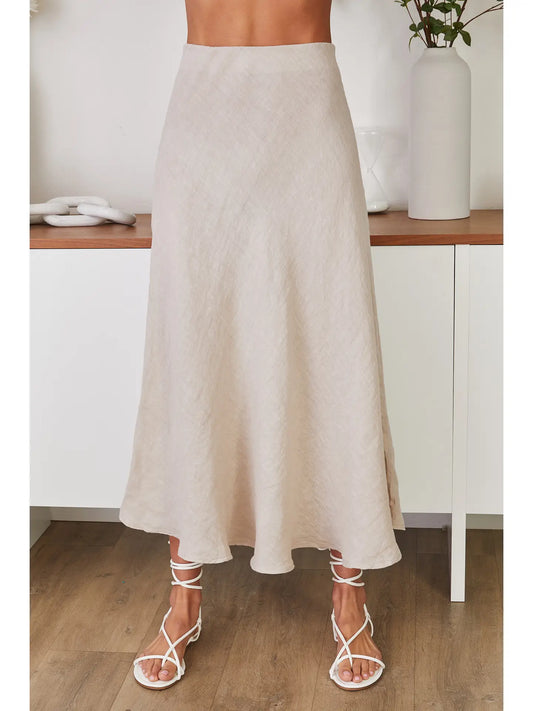 Crinkle Linen Midi Skirt
