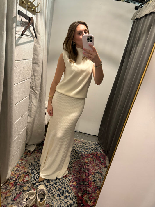 Knit Maxi Skirt- White
