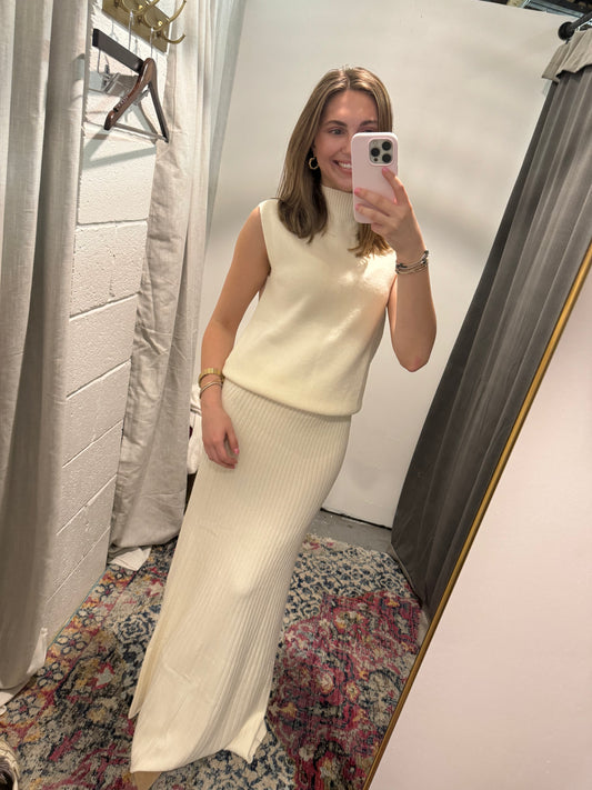 Sleeveless Mock Neck Top- White