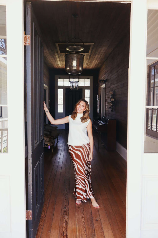 Zebra Print Silk Slip Skirt