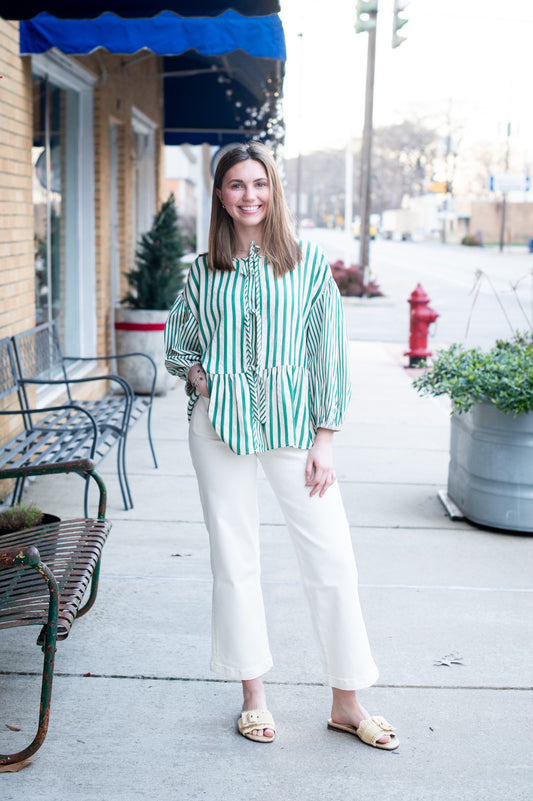 Textured Stripe Tie Blouse