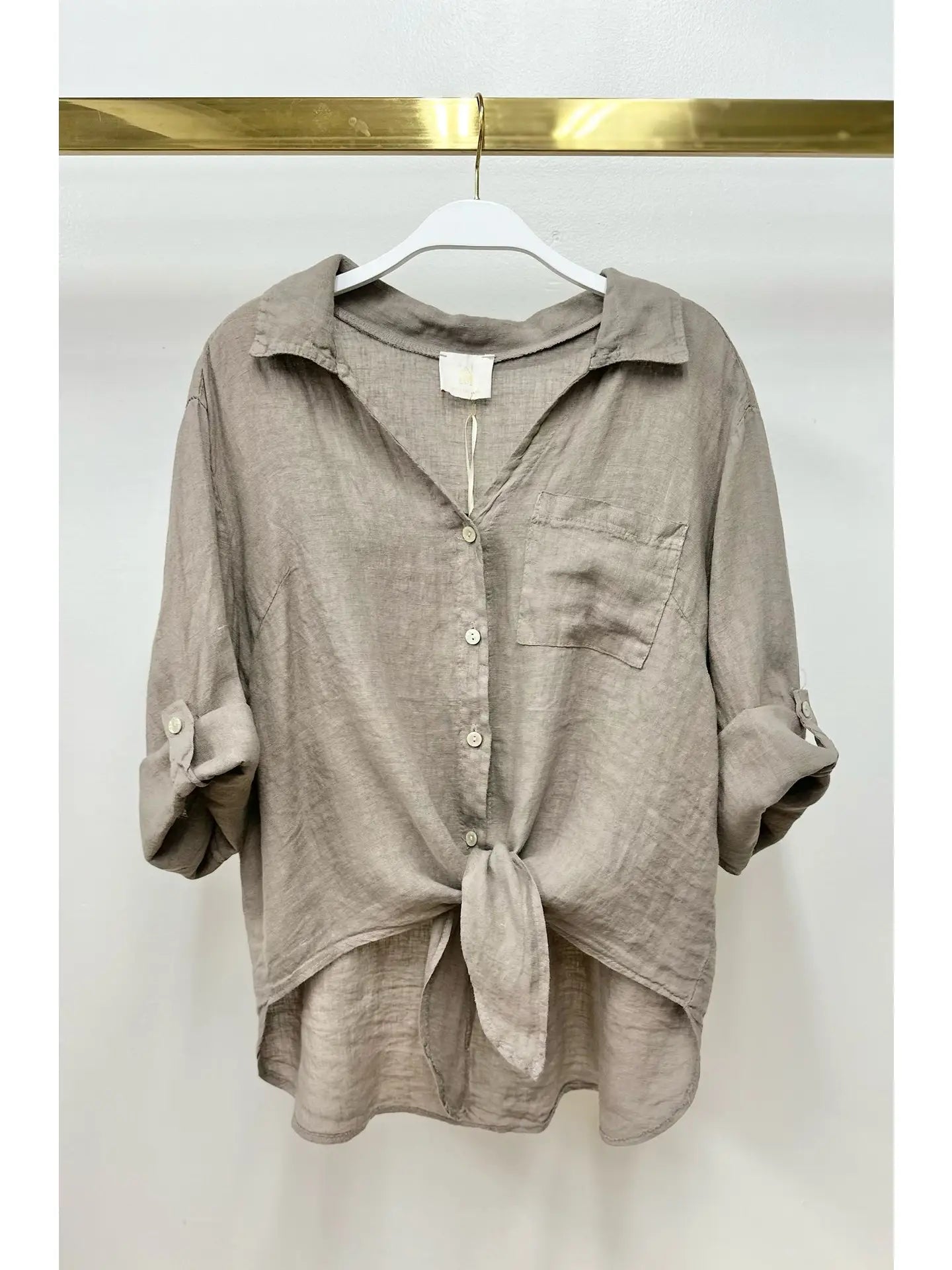 Linen Front Tie Button Shirt