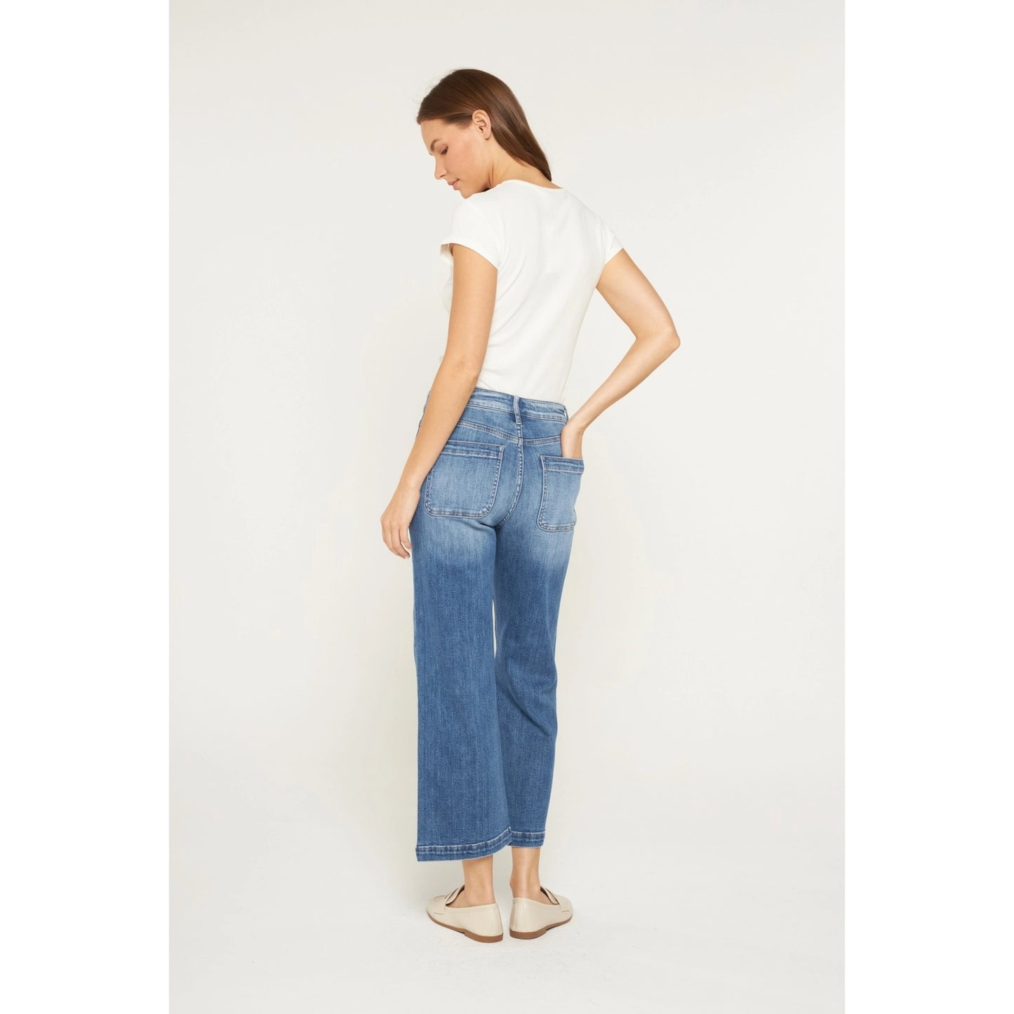 High Rise Cropped Wide Leg with Patch Pocket