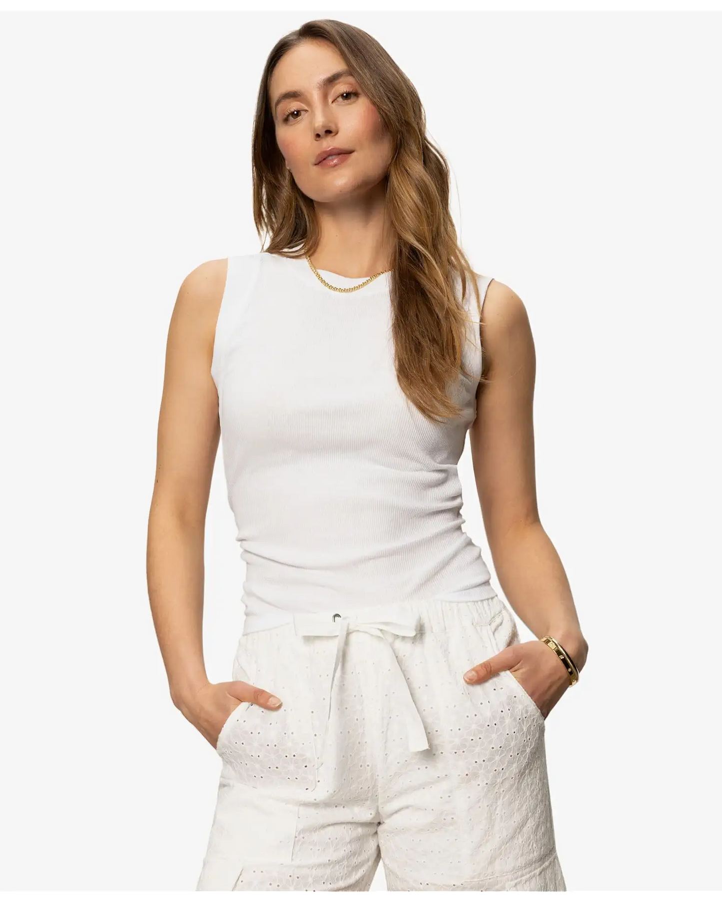 White Ribbed Ruched Tank