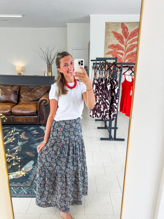 Indigo Block Print Skirt