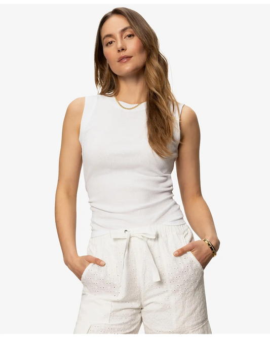White Ribbed Ruched Tank